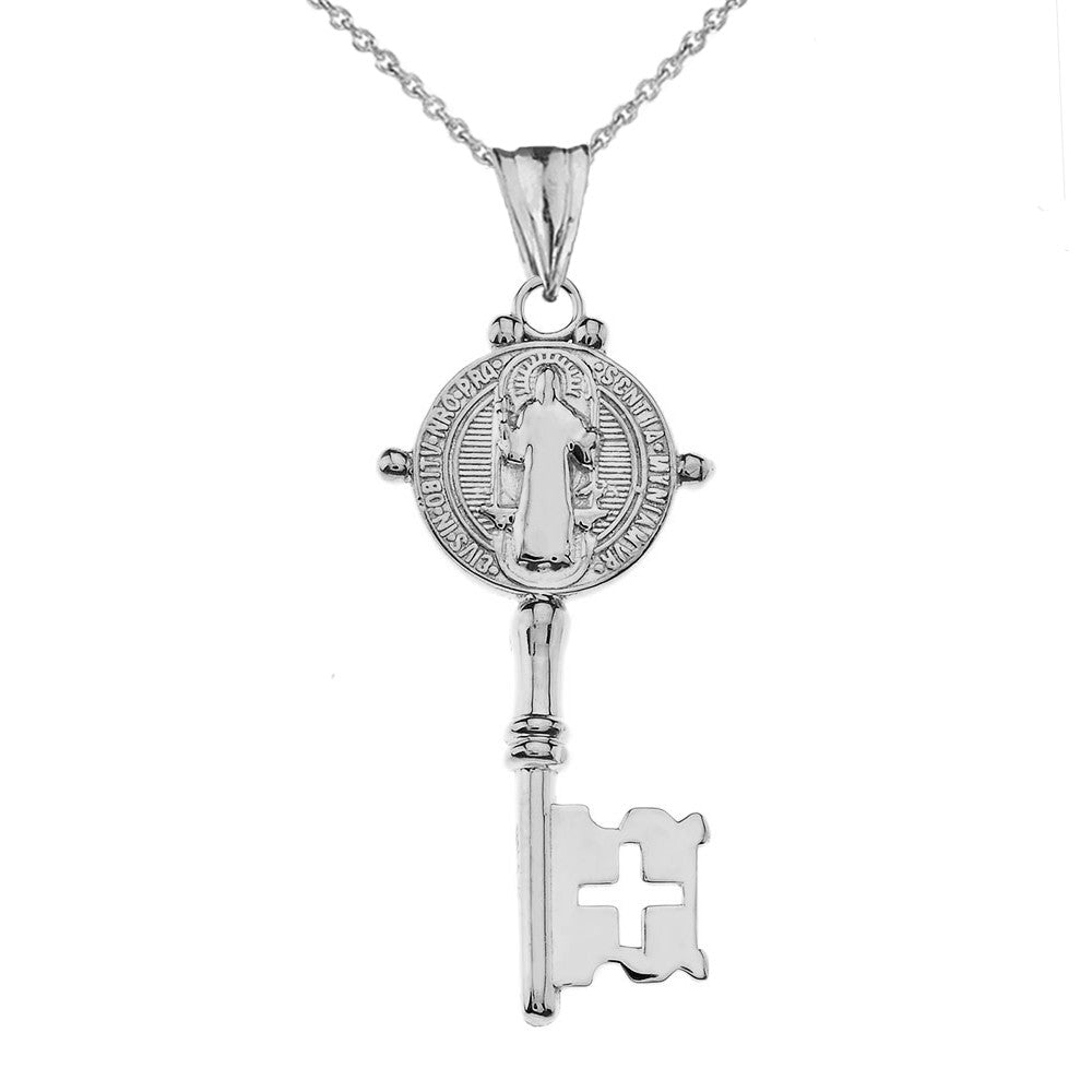 Gold Saint Benedict Double Sided Cross Key Pendant Necklace, view 4
