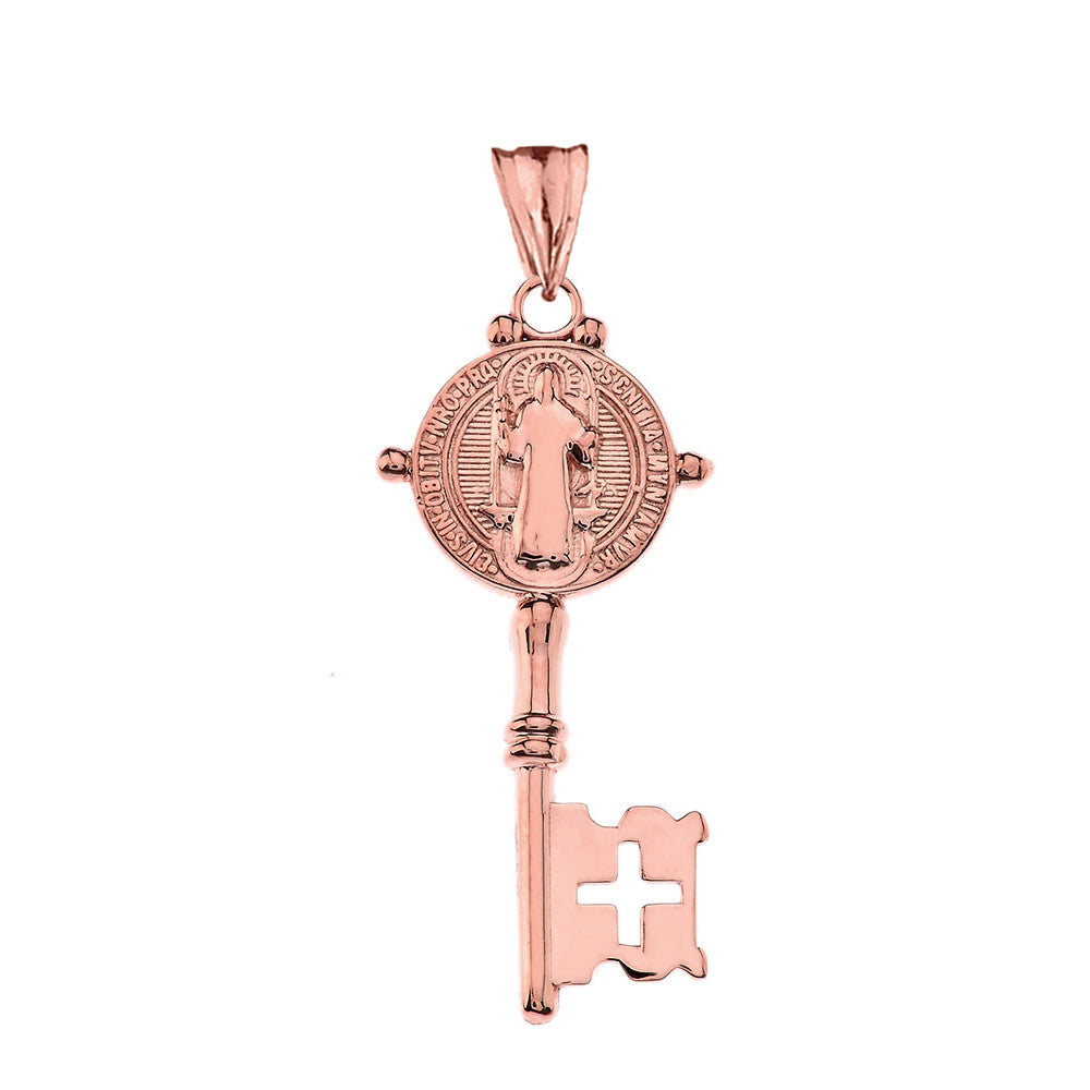 Gold Saint Benedict Double Sided Cross Key Pendant Necklace, view 8