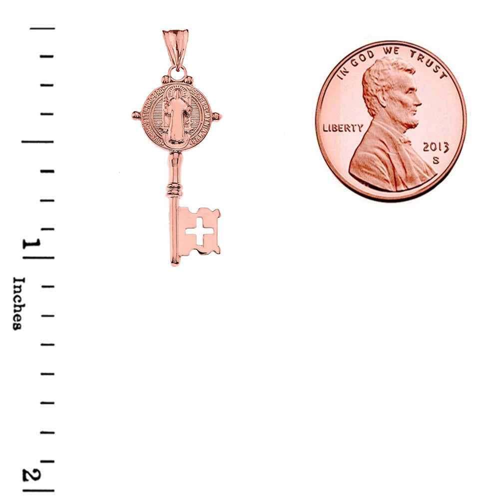 Gold Saint Benedict Double Sided Cross Key Pendant Necklace, view 9