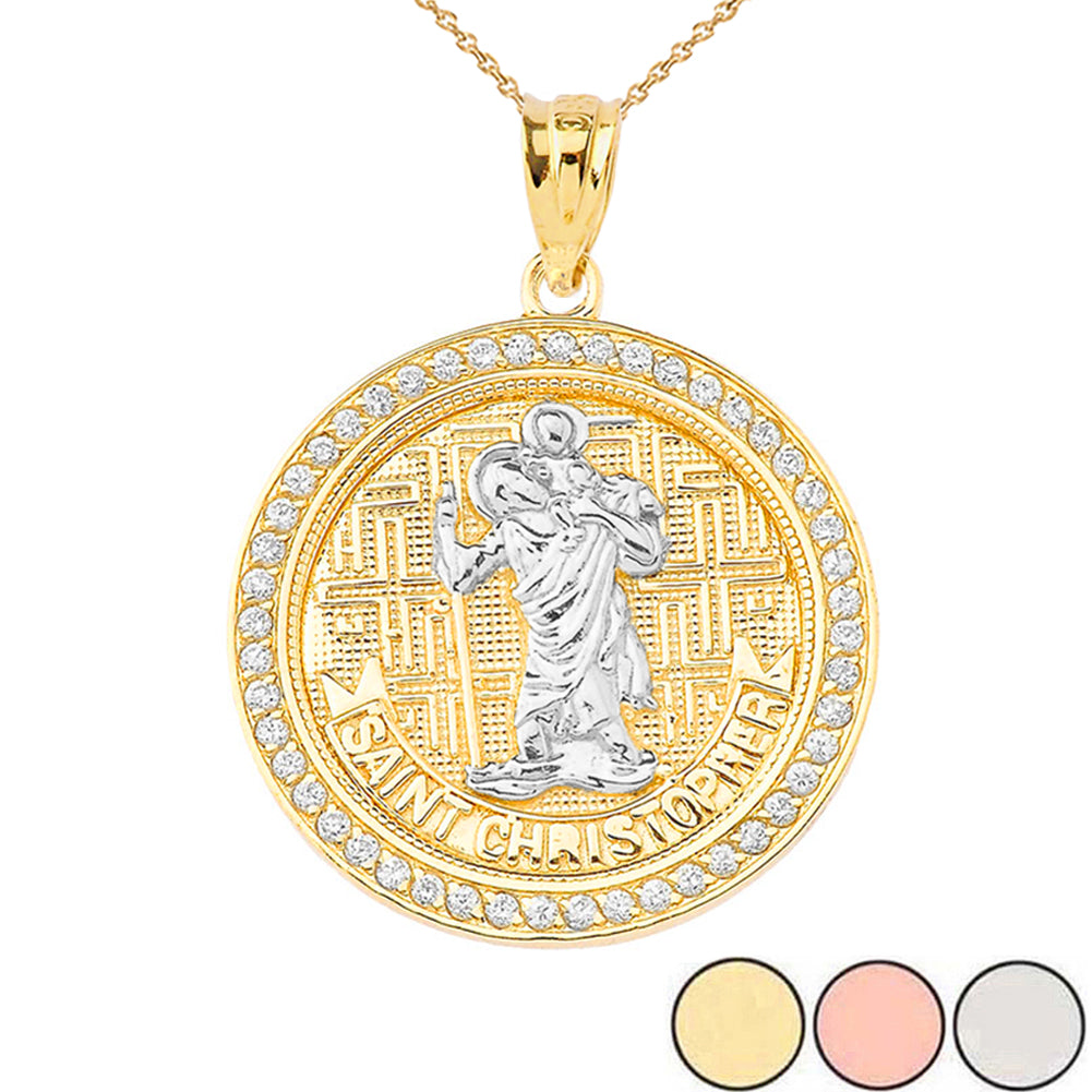 Gold Saint Christopher Medallion Pendant Necklace