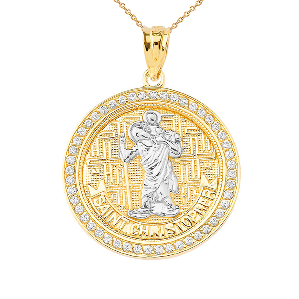 Gold Saint Christopher Medallion Pendant Necklace, view 2