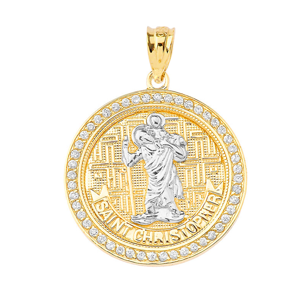 Gold Saint Christopher Medallion Pendant Necklace, view 3
