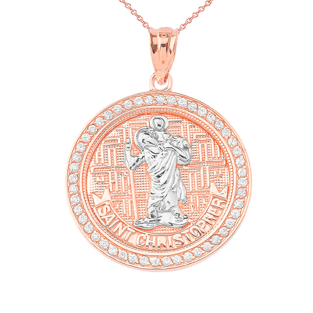 Gold Saint Christopher Medallion Pendant Necklace, view 4