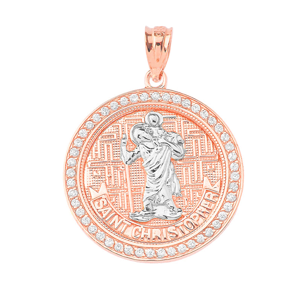 Gold Saint Christopher Medallion Pendant Necklace, view 5