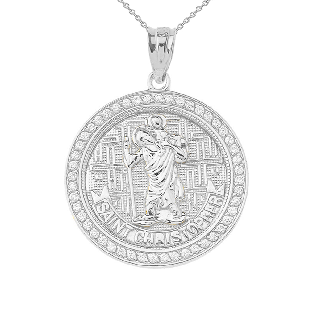 Gold Saint Christopher Medallion Pendant Necklace, view 6