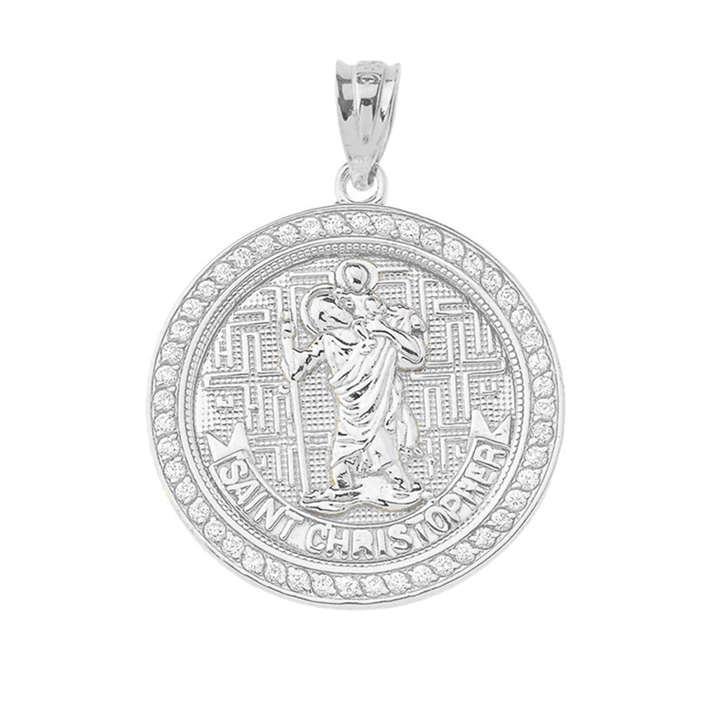 Gold Saint Christopher Medallion Pendant Necklace, view 7