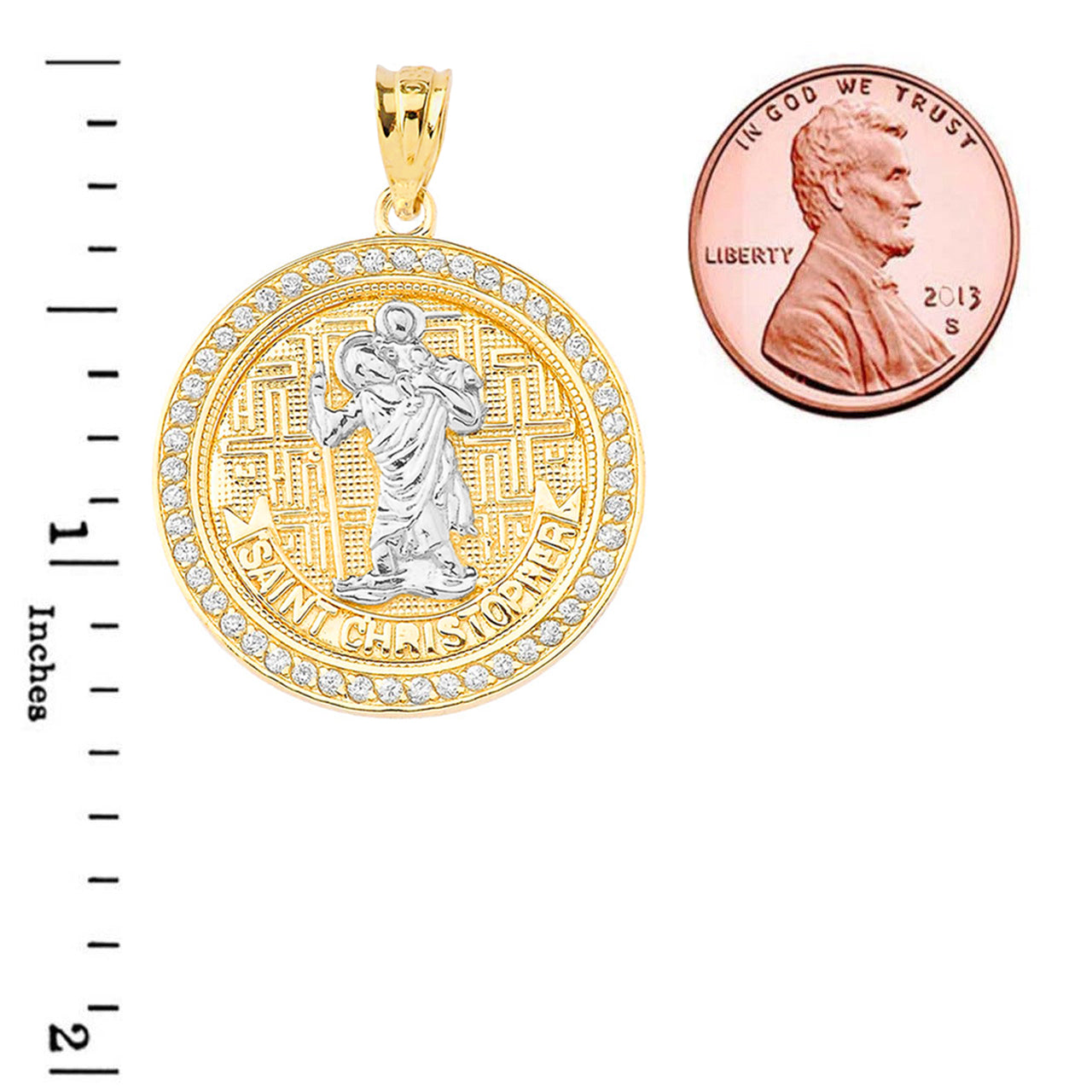 Gold Saint Christopher Medallion Pendant Necklace, view 8