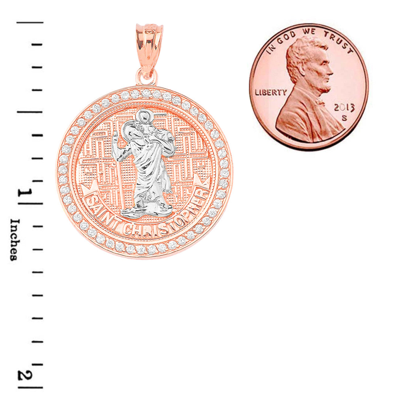 Gold Saint Christopher Medallion Pendant Necklace, view 9