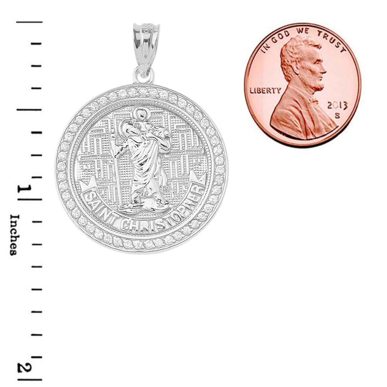 Gold Saint Christopher Medallion Pendant Necklace, view 10