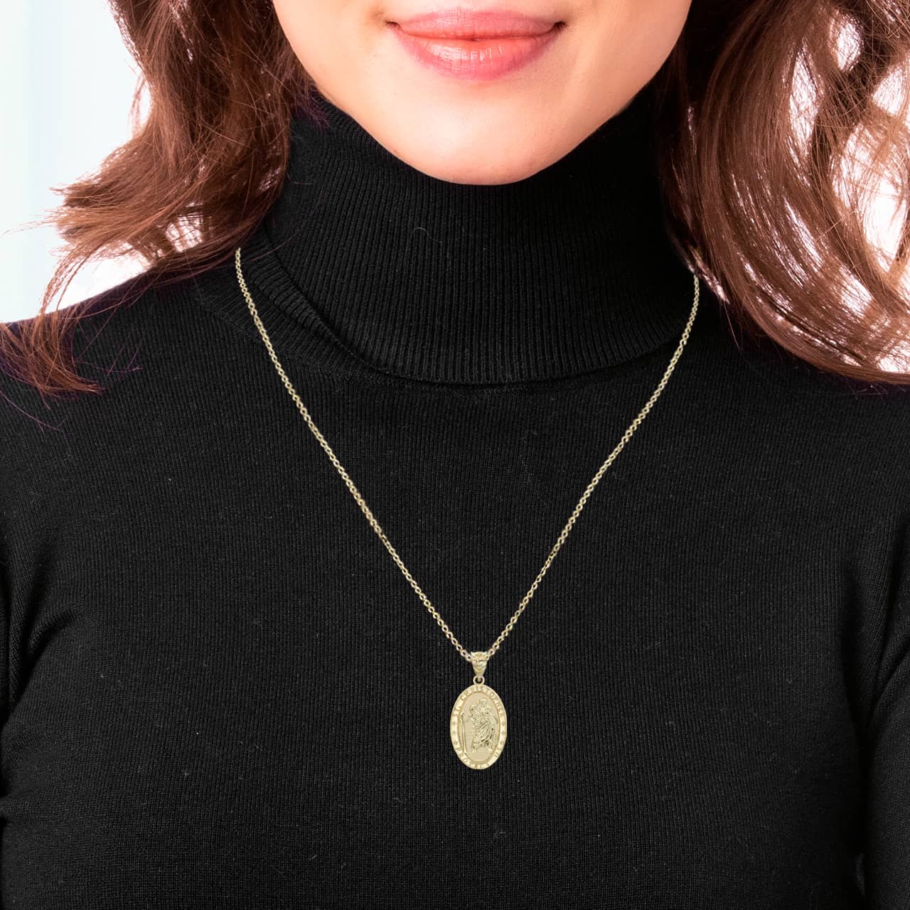 Gold Saint Christopher Pendant Necklace, view 2