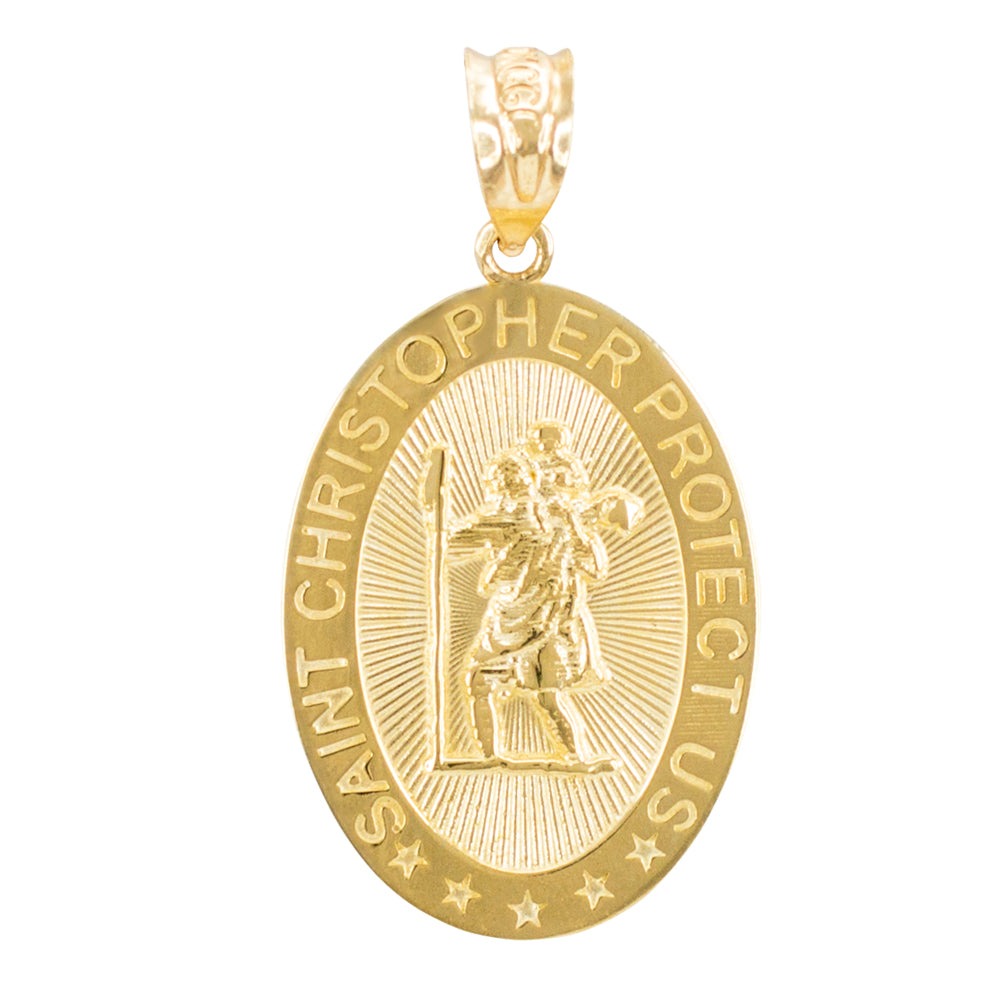Gold Saint Christopher Protect Us Oval Necklace