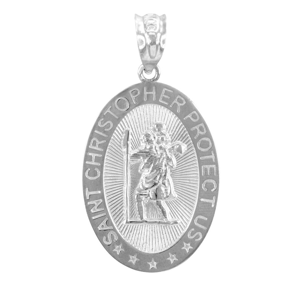 Gold Saint Christopher Protect Us Oval Necklace, view 3