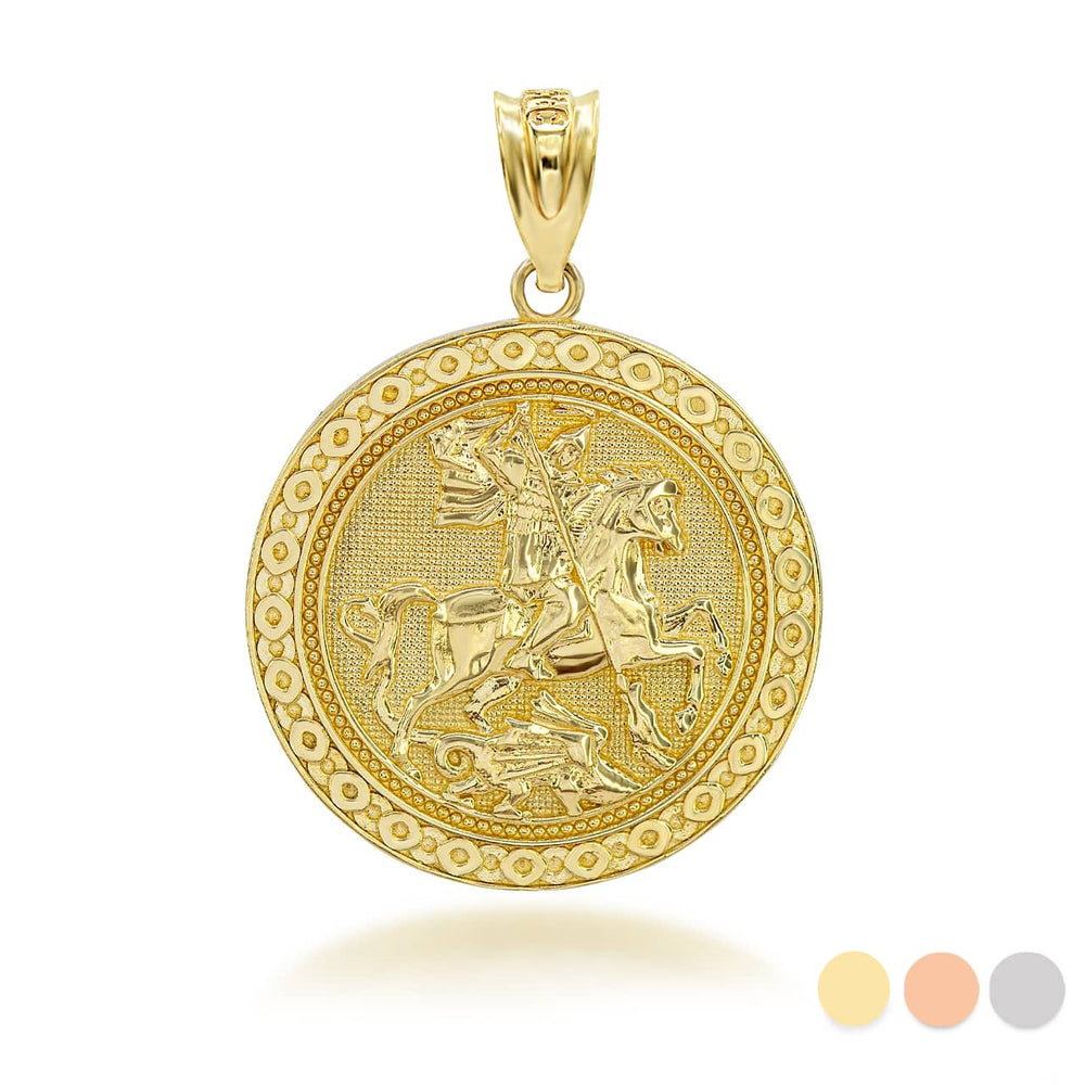 Gold Saint George Dragon Hunter 3D Charm Necklace