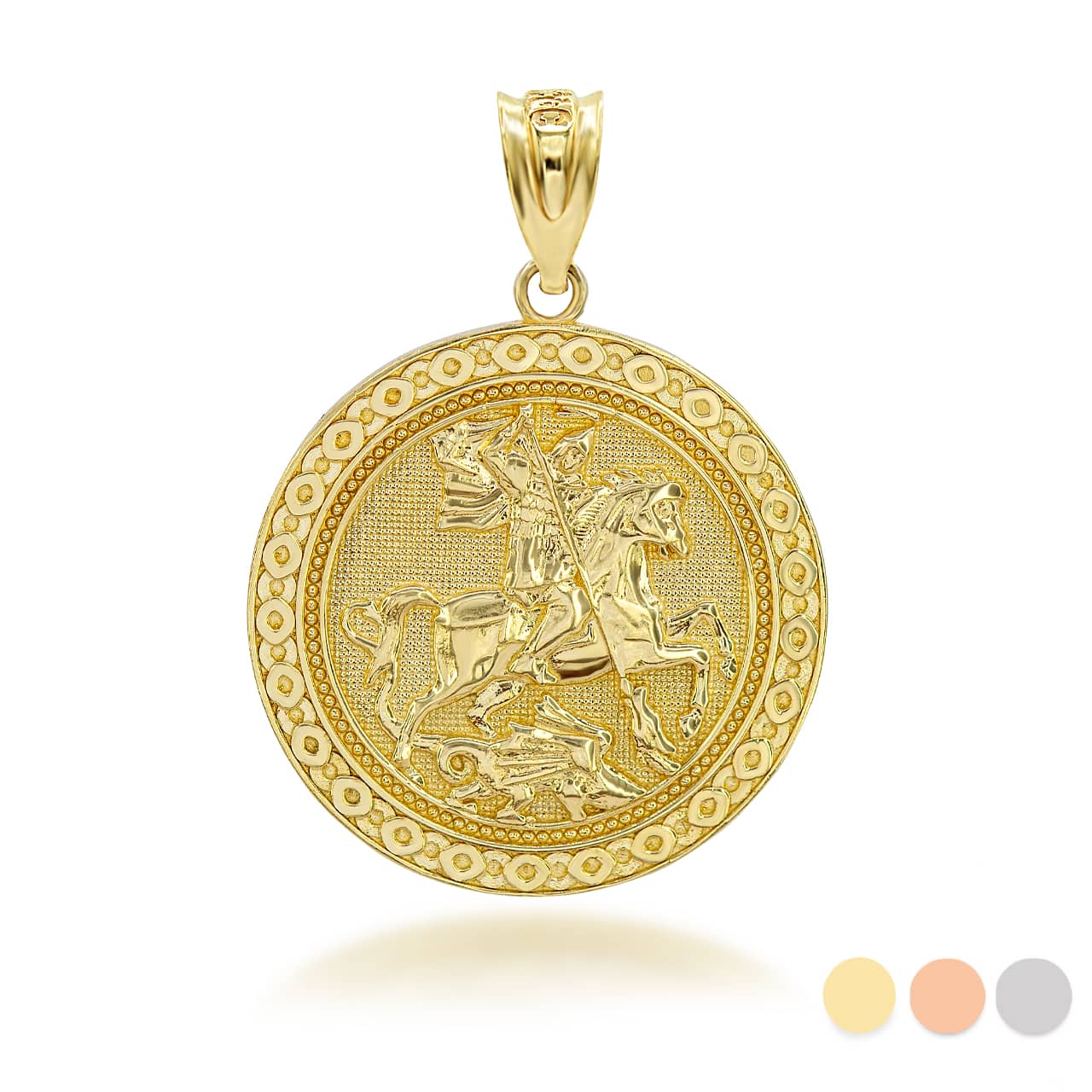 Gold Saint George Dragon Hunter 3D Charm Necklace