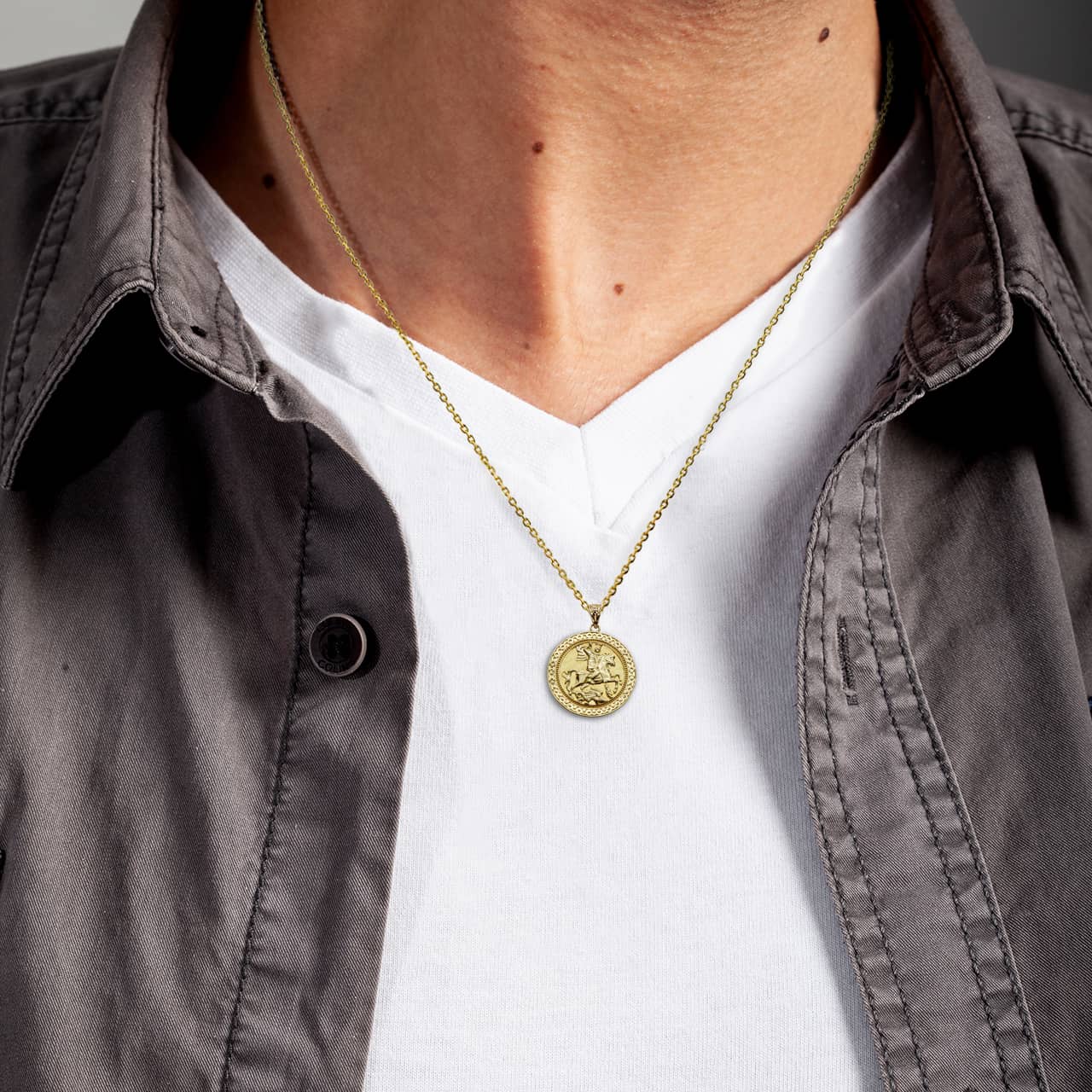 Gold Saint George Dragon Hunter 3D Charm Necklace, view 5