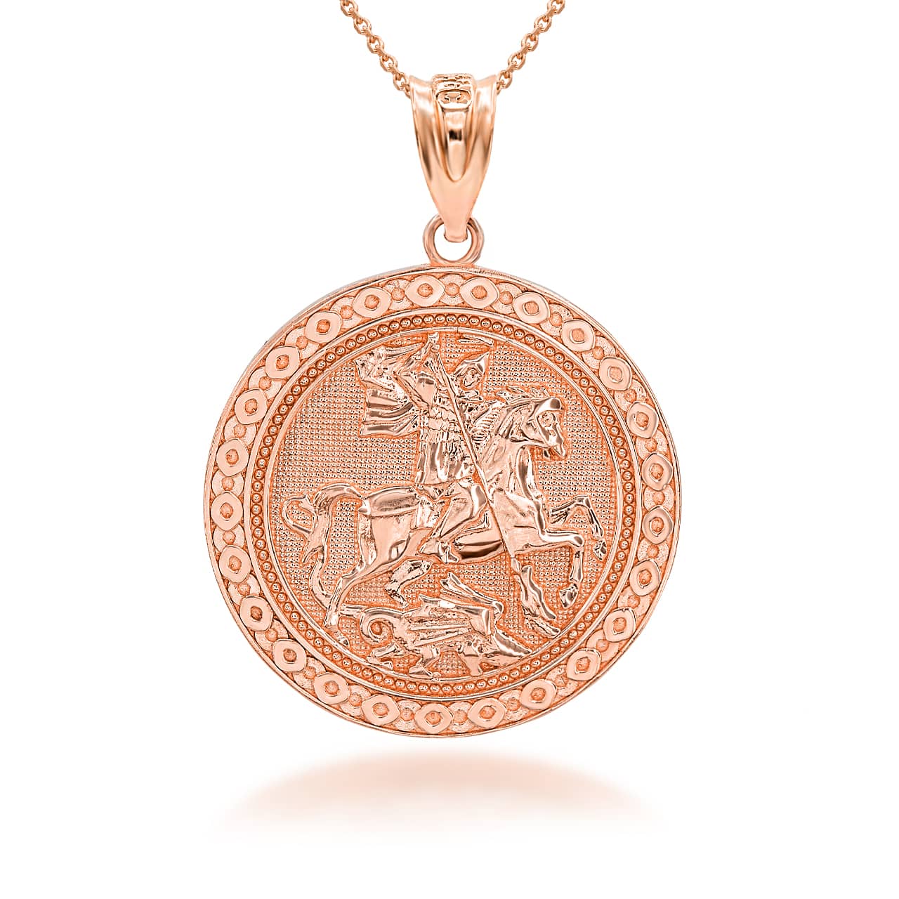 Gold Saint George Dragon Hunter 3D Charm Necklace, view 7