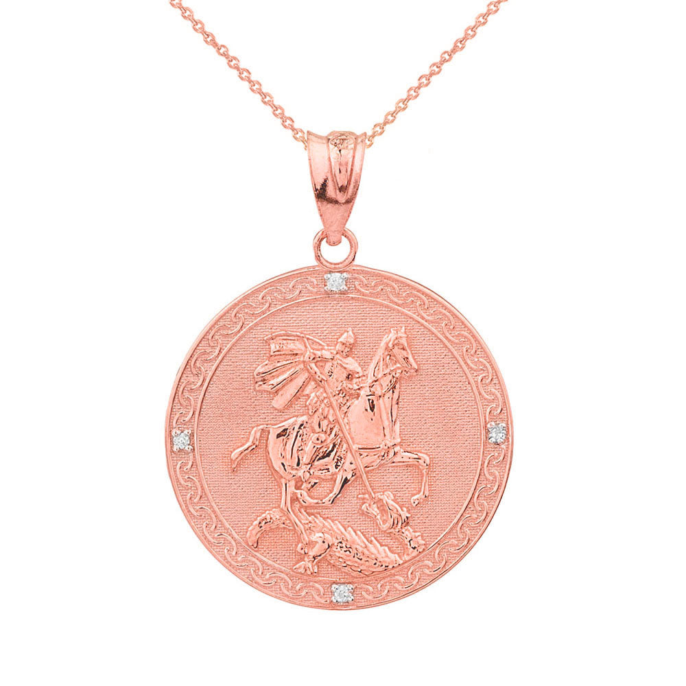 Gold Saint George Engravable Diamond Medallion Pendant Necklace (Large), view 2