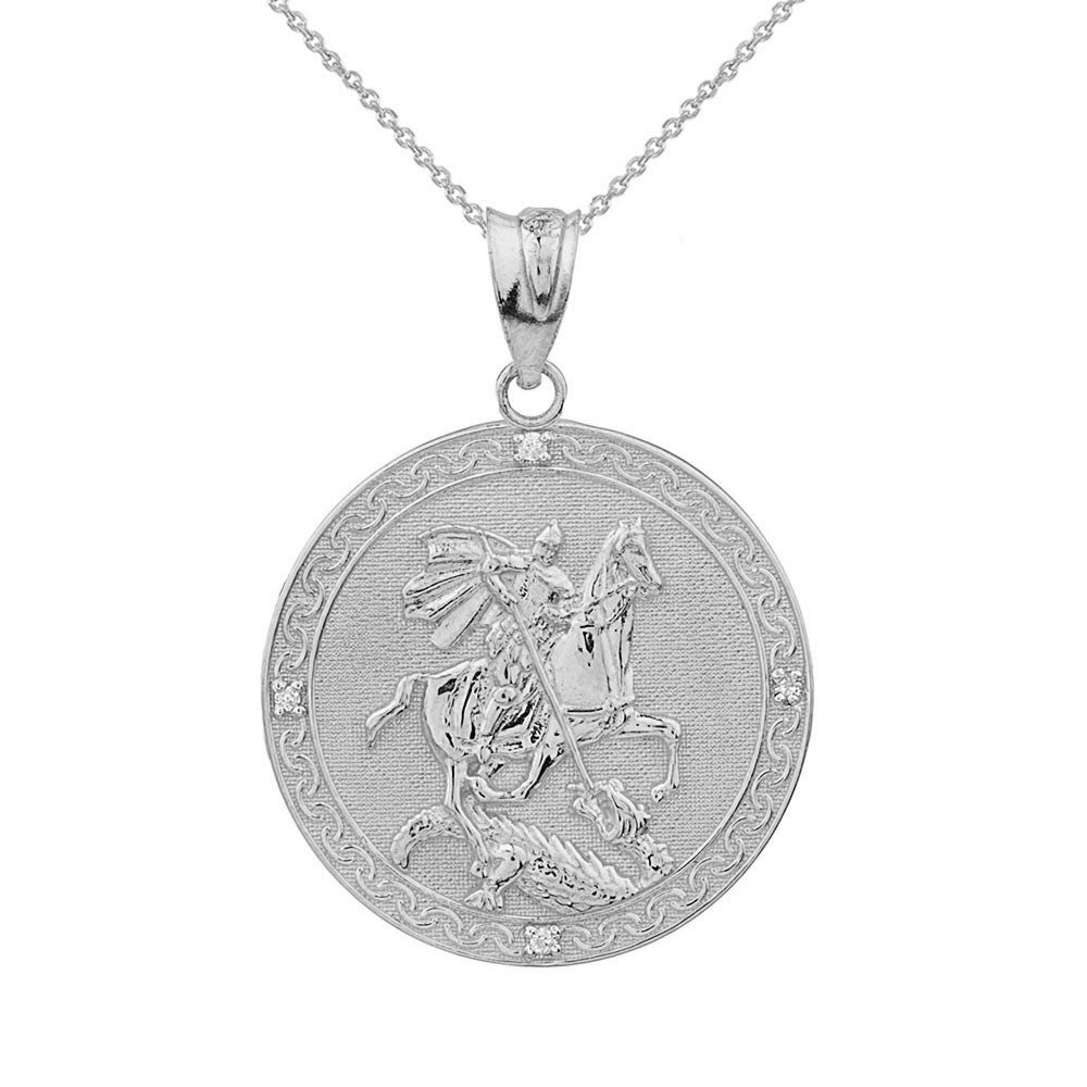 Gold Saint George Engravable Diamond Medallion Pendant Necklace (Large), view 3