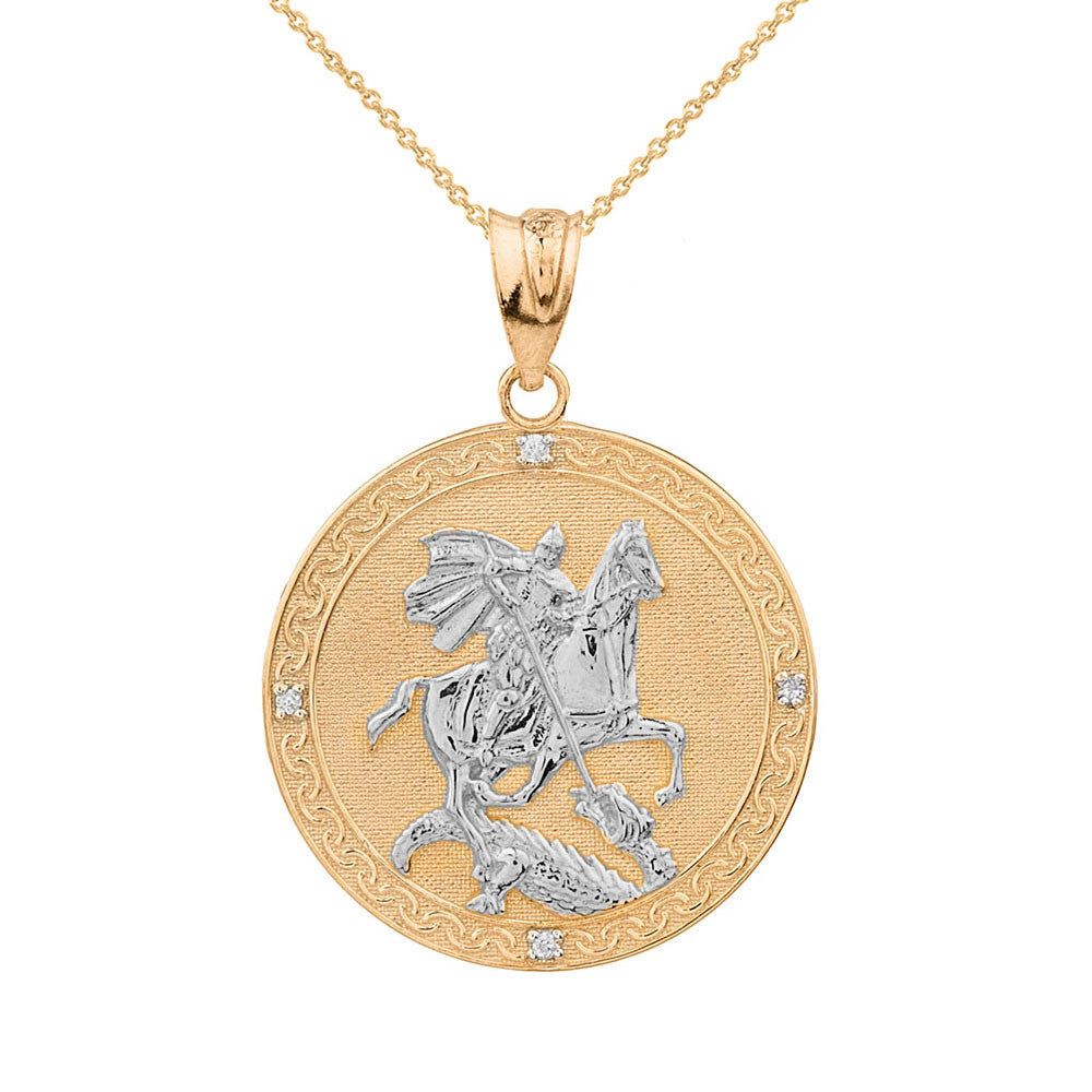 Gold Saint George Engravable Diamond Medallion Pendant Necklace (Large), view 4