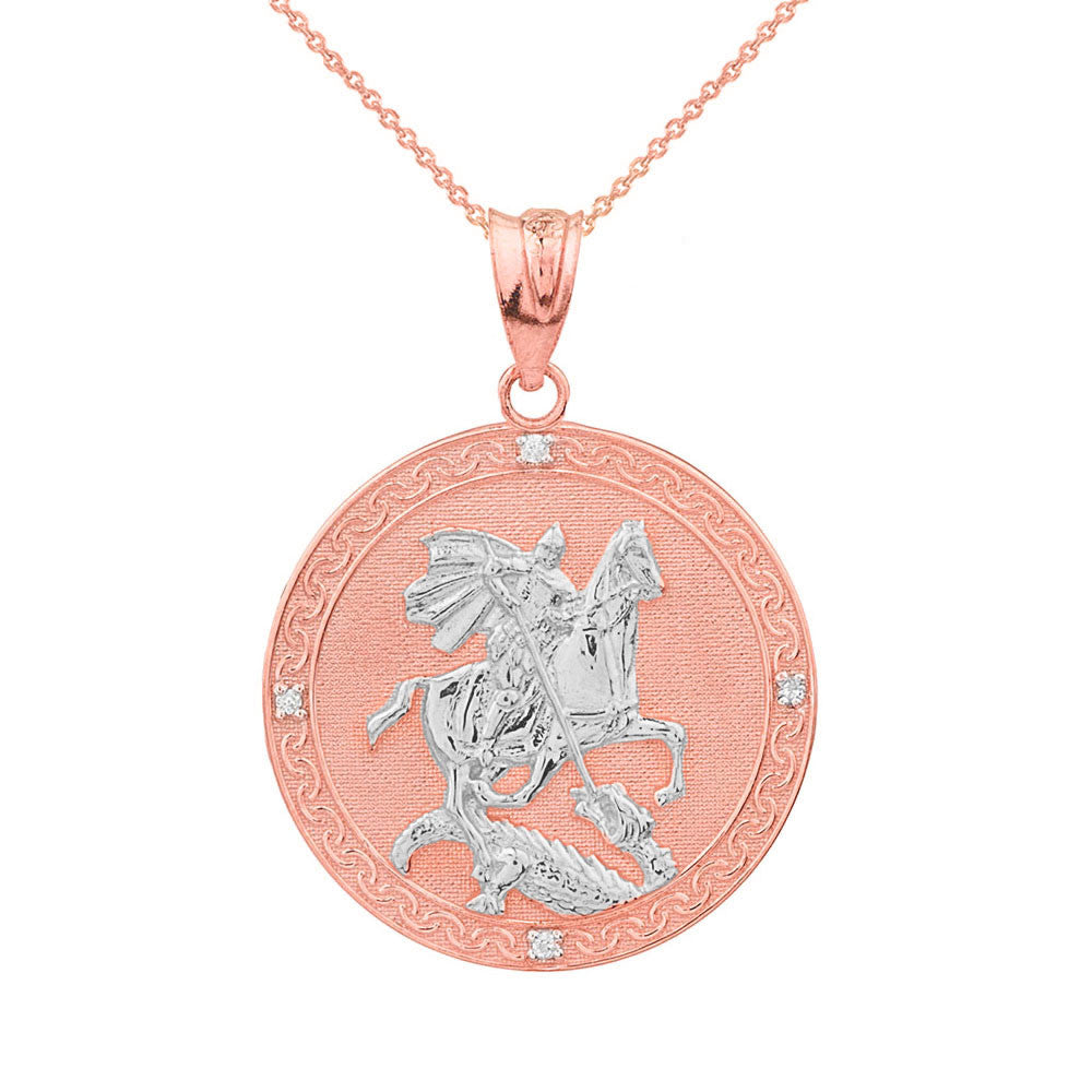 Gold Saint George Engravable Diamond Medallion Pendant Necklace (Large), view 5