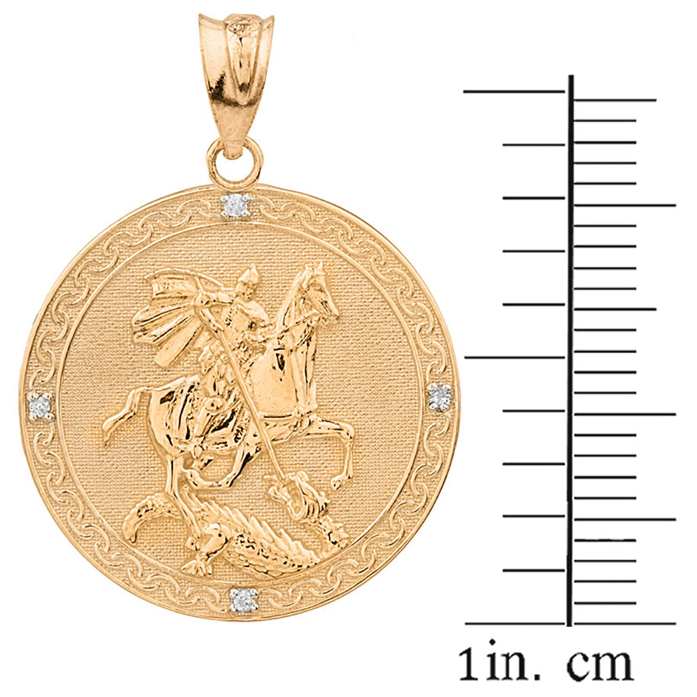 Gold Saint George Engravable Diamond Medallion Pendant Necklace (Large), view 7