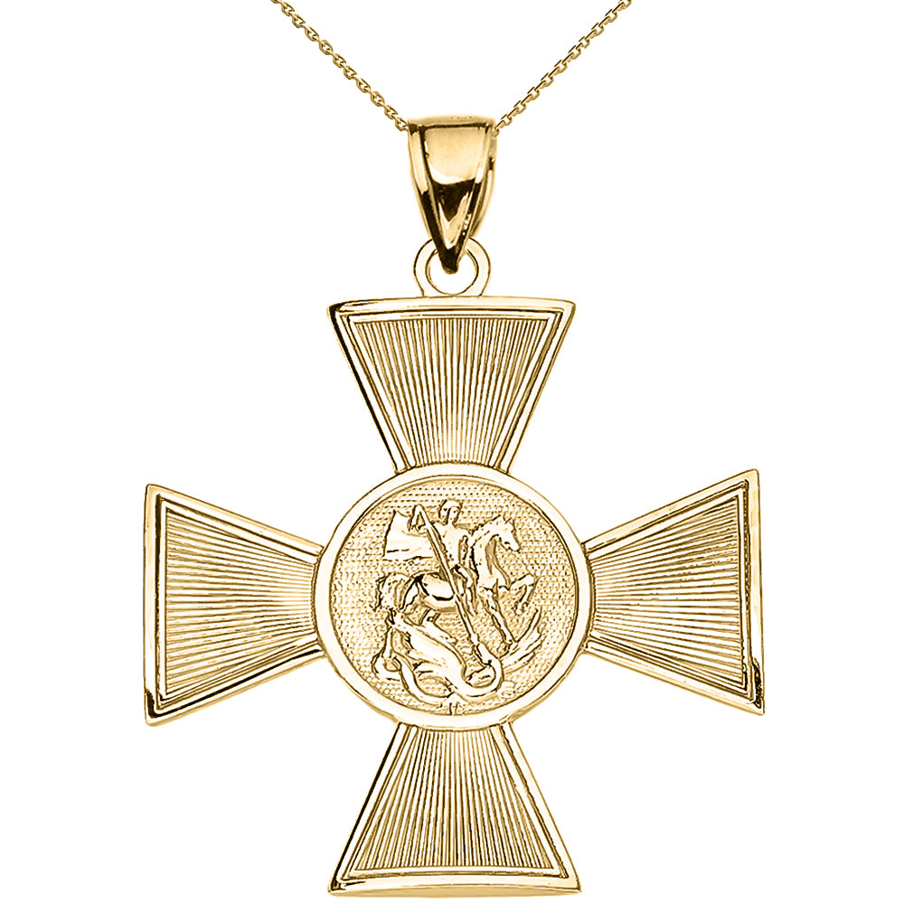 Gold Saint George Russian Cross Pendant Necklace