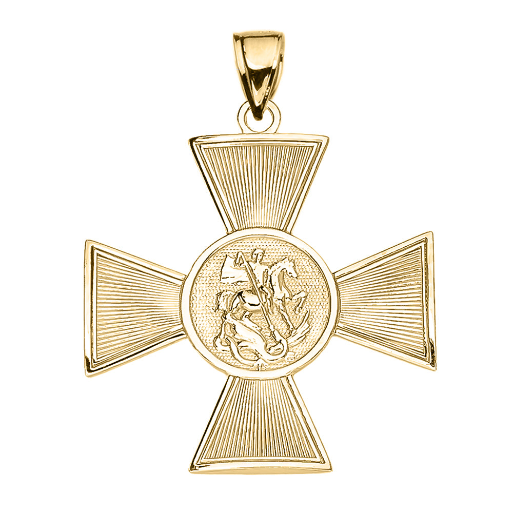 Gold Saint George Russian Cross Pendant Necklace, view 2