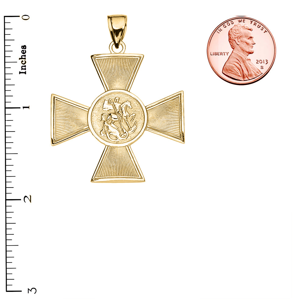 Gold Saint George Russian Cross Pendant Necklace, view 3