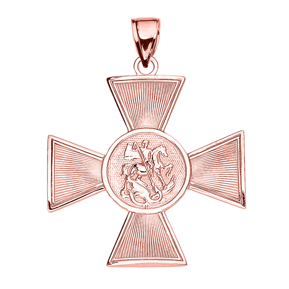 Gold Saint George Russian Cross Pendant Necklace, view 4