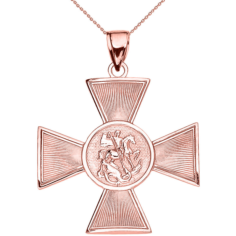 Gold Saint George Russian Cross Pendant Necklace, view 6