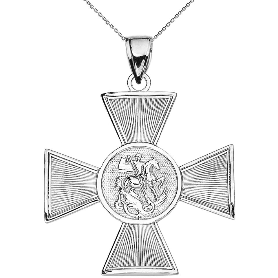Gold Saint George Russian Cross Pendant Necklace, view 7