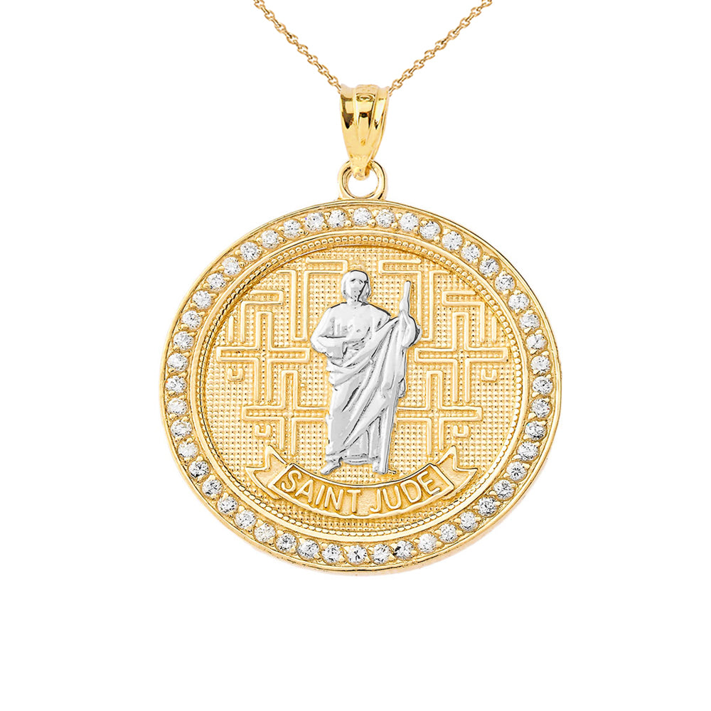 Gold Saint Jude Medallion Pendant Necklace, view 2
