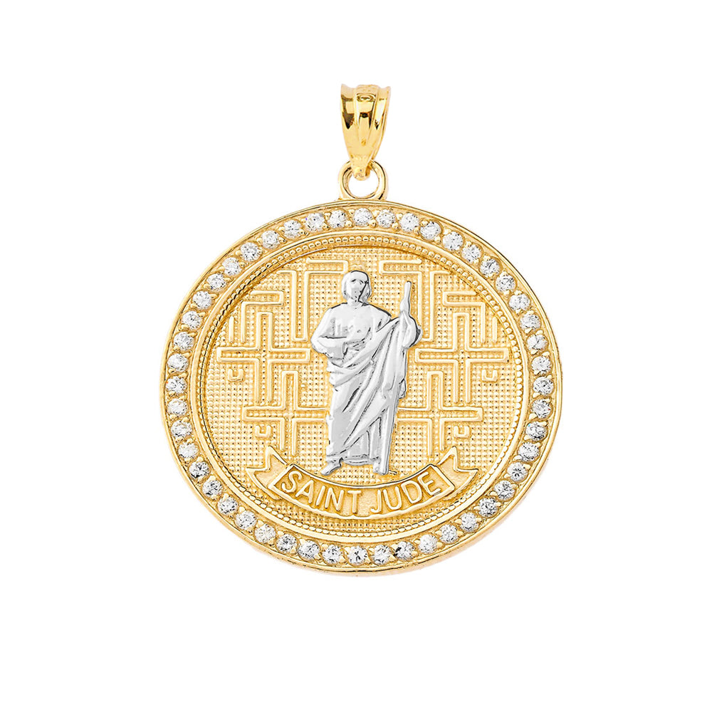 Gold Saint Jude Medallion Pendant Necklace, view 3