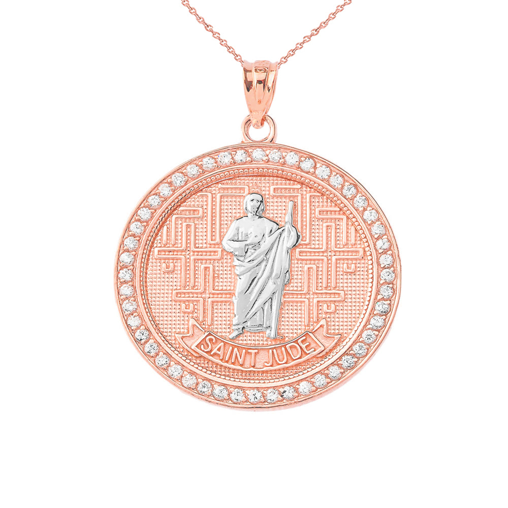 Gold Saint Jude Medallion Pendant Necklace, view 4