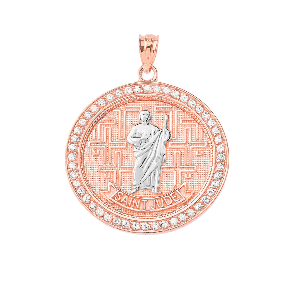Gold Saint Jude Medallion Pendant Necklace, view 5