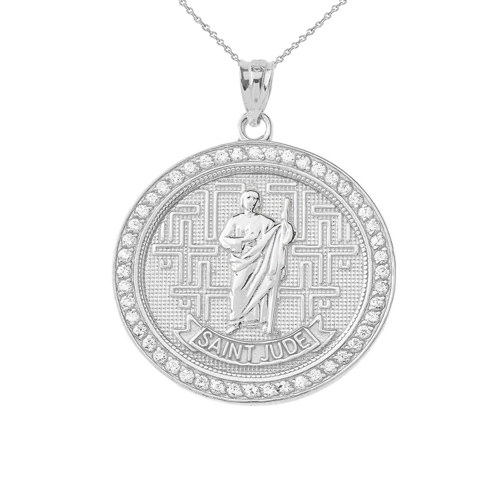 Gold Saint Jude Medallion Pendant Necklace, view 6