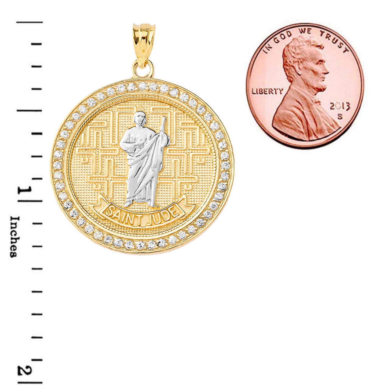 Gold Saint Jude Medallion Pendant Necklace, view 11