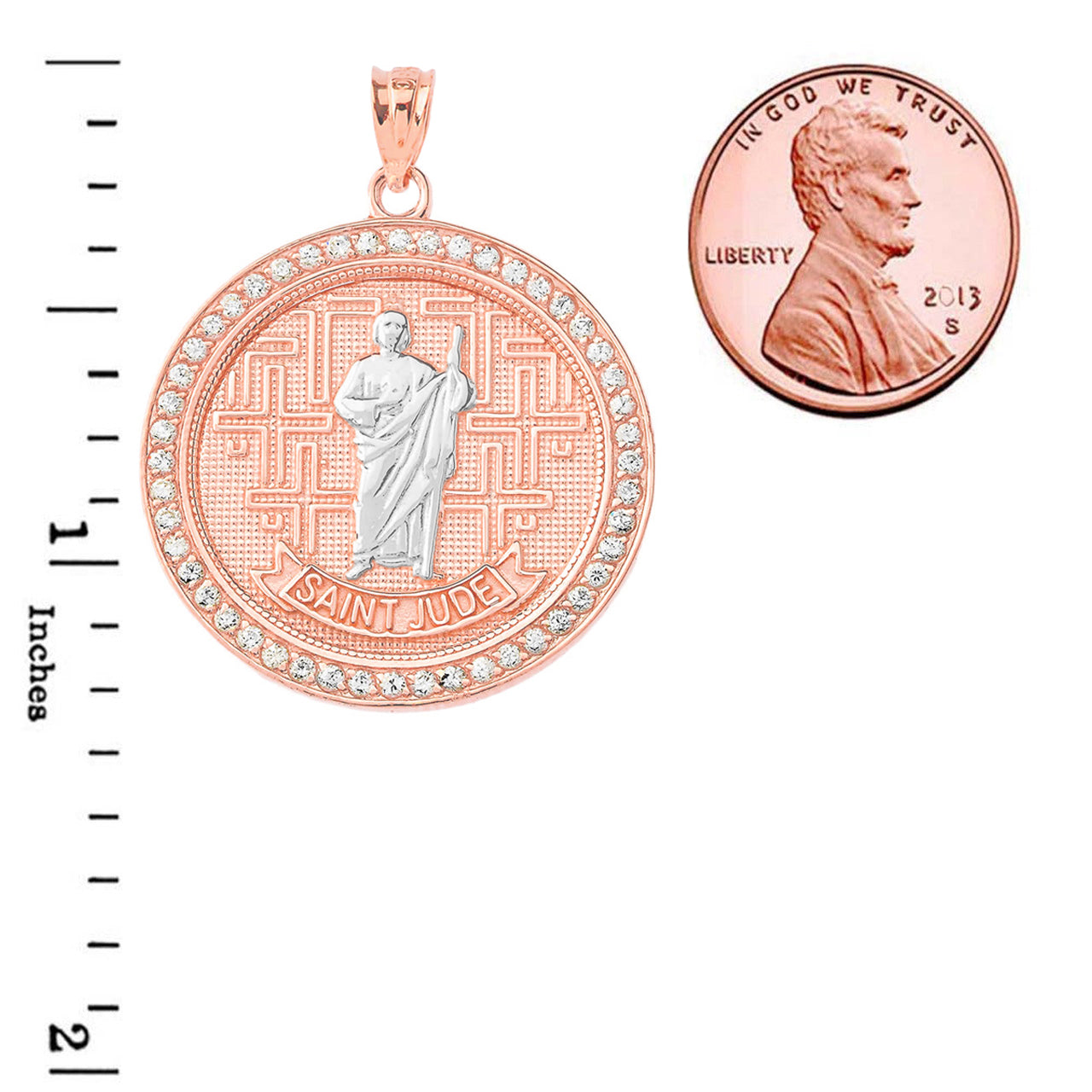 Gold Saint Jude Medallion Pendant Necklace, view 12