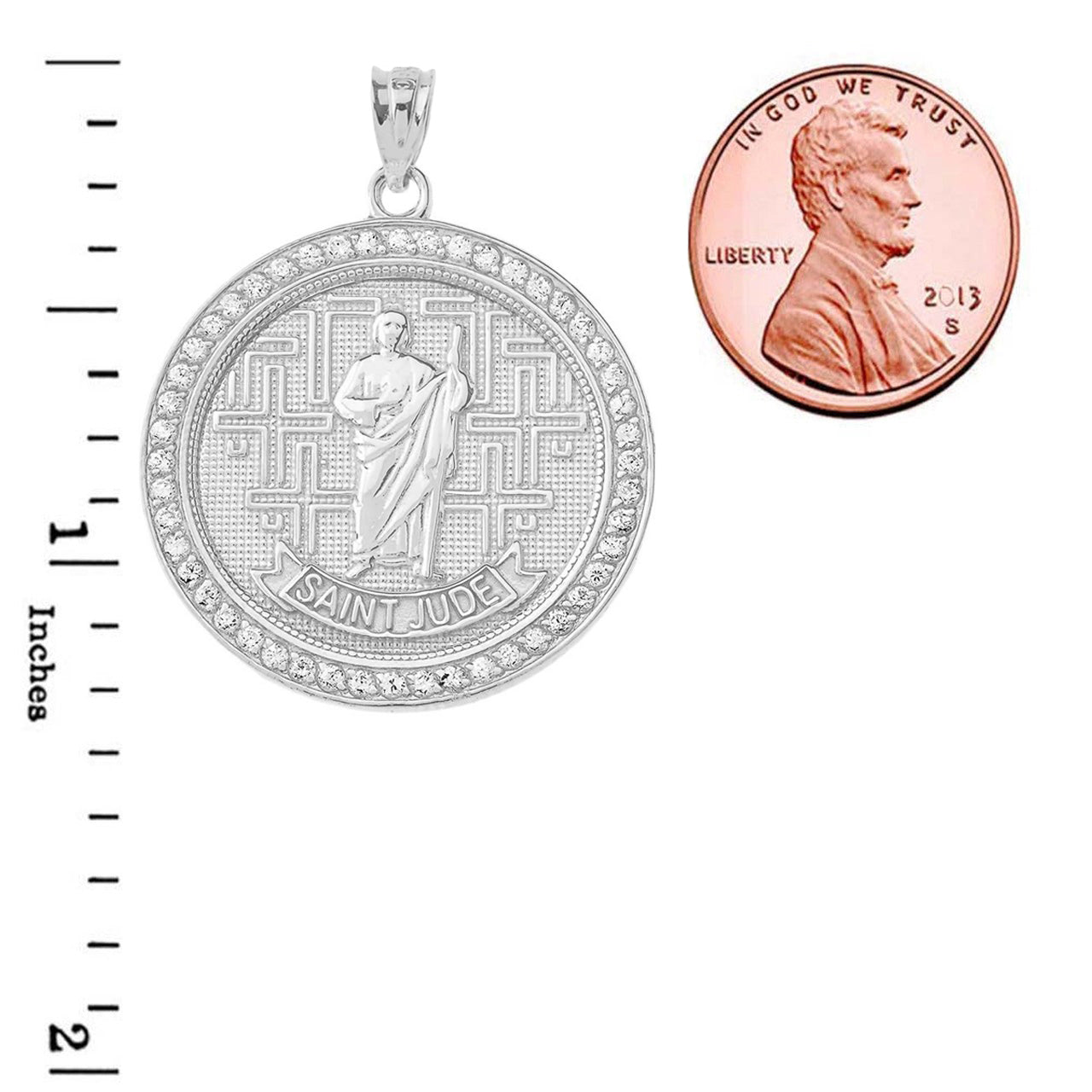 Gold Saint Jude Medallion Pendant Necklace, view 13