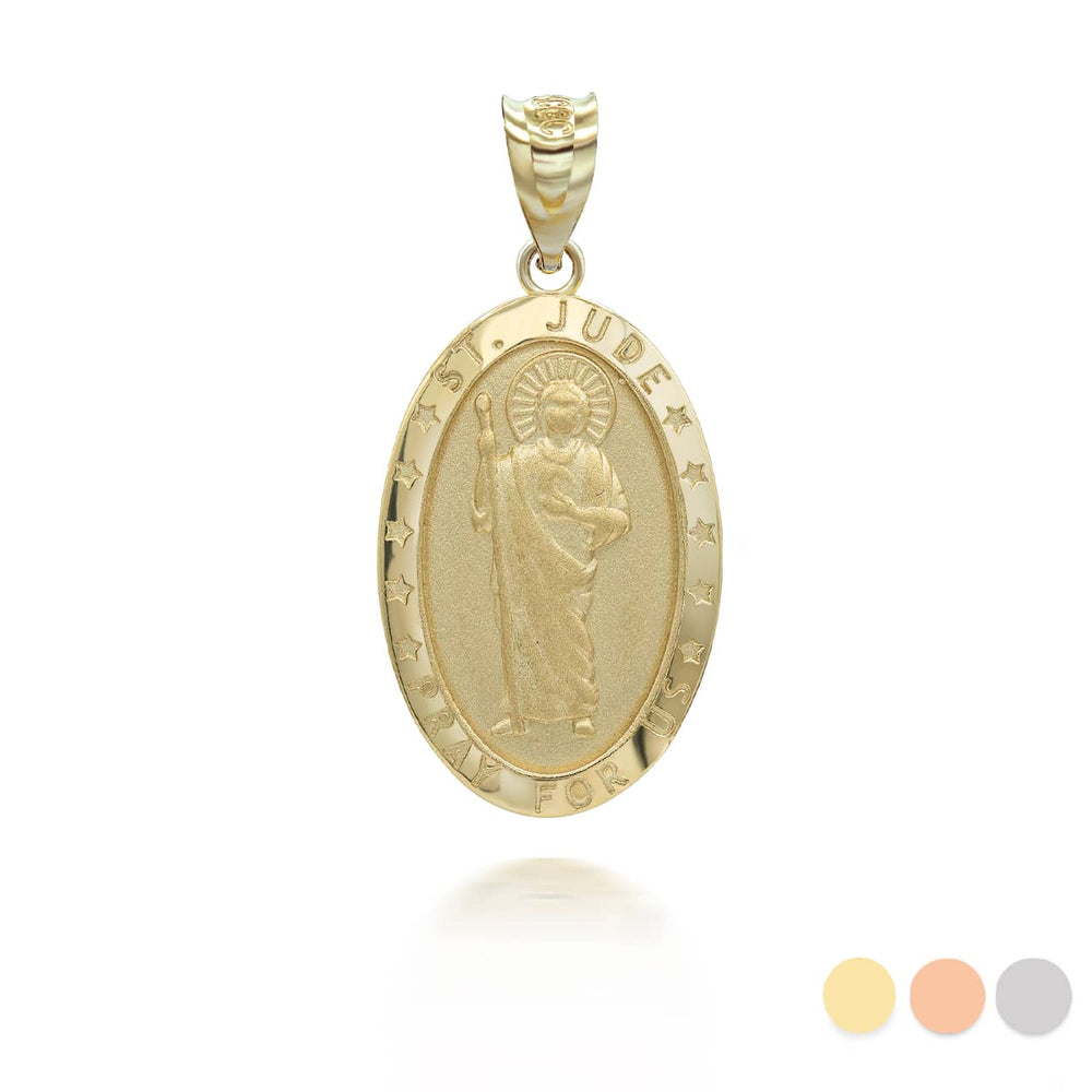 Gold Saint Jude Pray For Us Oval Pendant Necklace