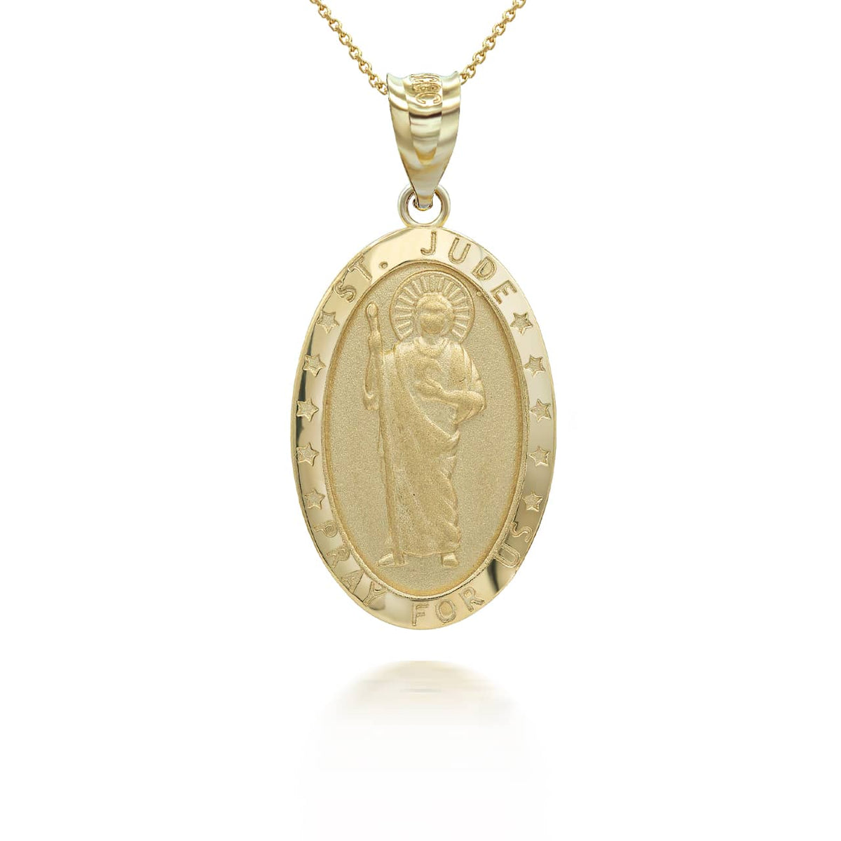 Gold Saint Jude Pray For Us Oval Pendant Necklace, view 2