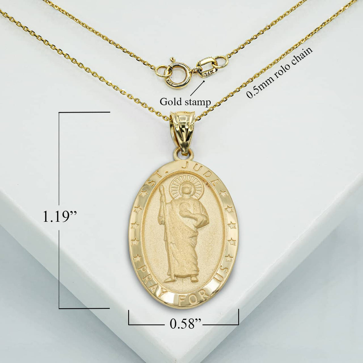 Gold Saint Jude Pray For Us Oval Pendant Necklace, view 3
