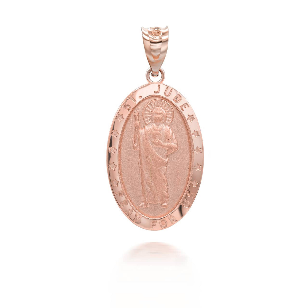 Gold Saint Jude Pray For Us Oval Pendant Necklace, view 4