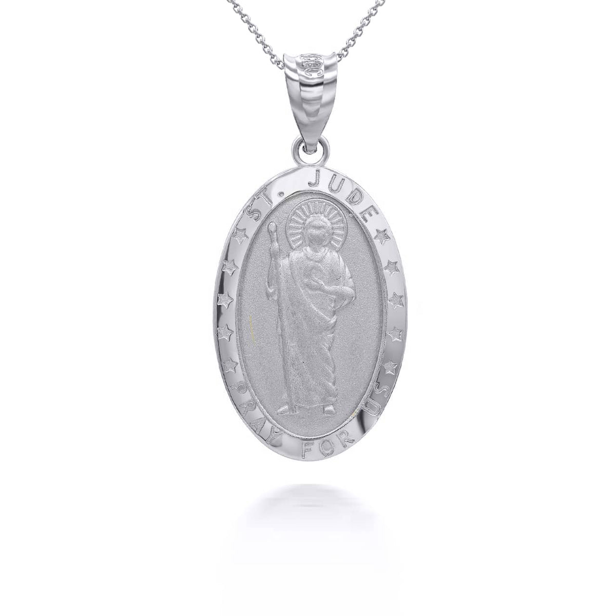 Gold Saint Jude Pray For Us Oval Pendant Necklace, view 7