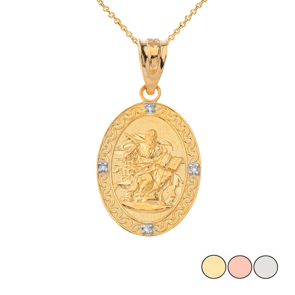 Gold Saint Mark Oval Diamond Pendant Necklace
