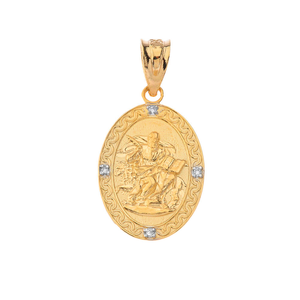 Gold Saint Mark Oval Diamond Pendant Necklace, view 2