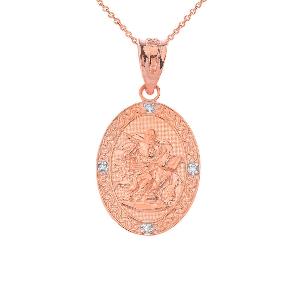 Gold Saint Mark Oval Diamond Pendant Necklace, view 3