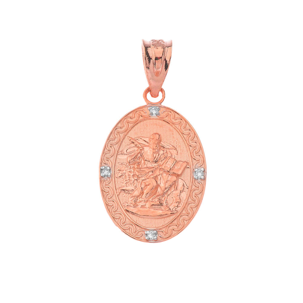 Gold Saint Mark Oval Diamond Pendant Necklace, view 4