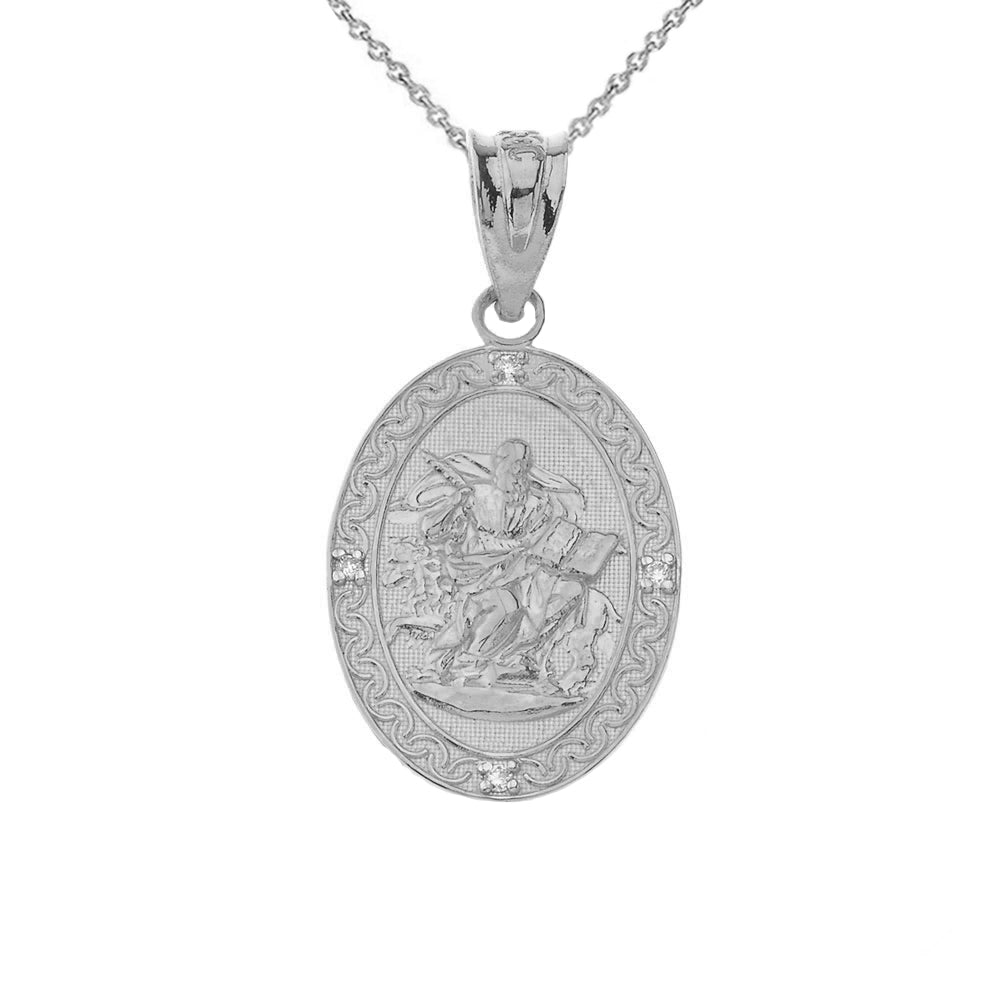 Gold Saint Mark Oval Diamond Pendant Necklace, view 5