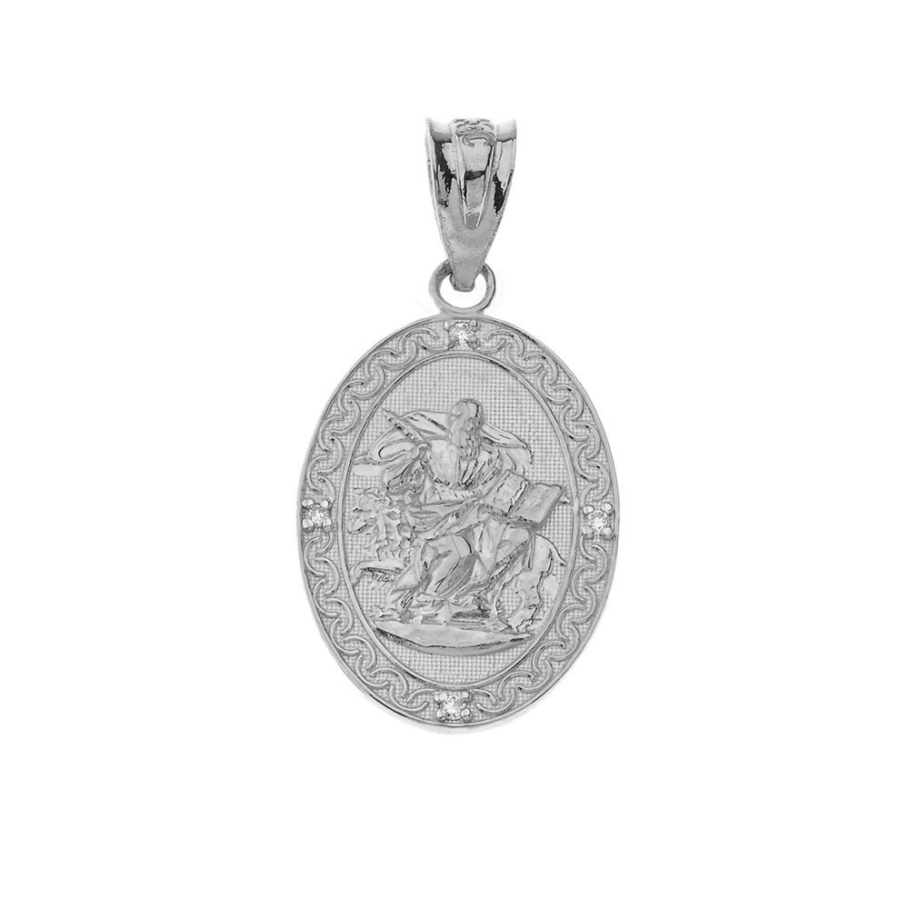Gold Saint Mark Oval Diamond Pendant Necklace, view 6